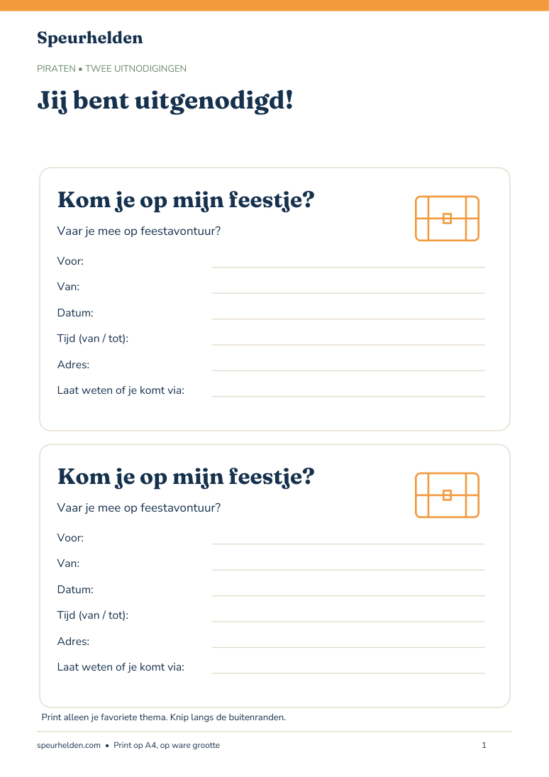 Voorbeeldpagina van Vijf uitnodigingen voor je kinderfeestje